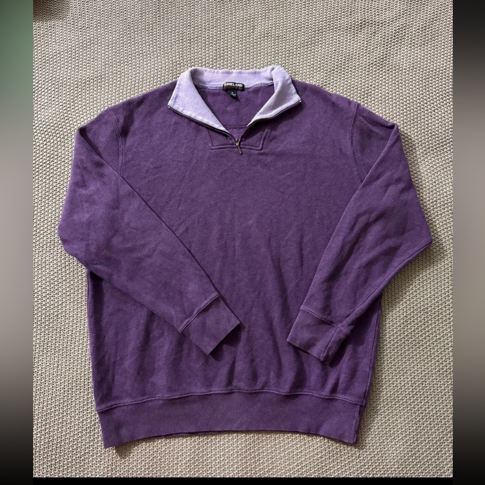 Kirkland signature Men's Pullover Purple 1/4 Zip‎ Sweater Size XLarge